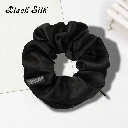 Black Silk Stashy Scrunchie